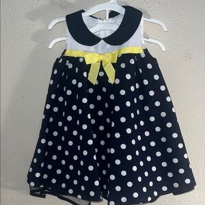 Bonnie Baby Navy and White Polka Dot Dress with Yellow Bow